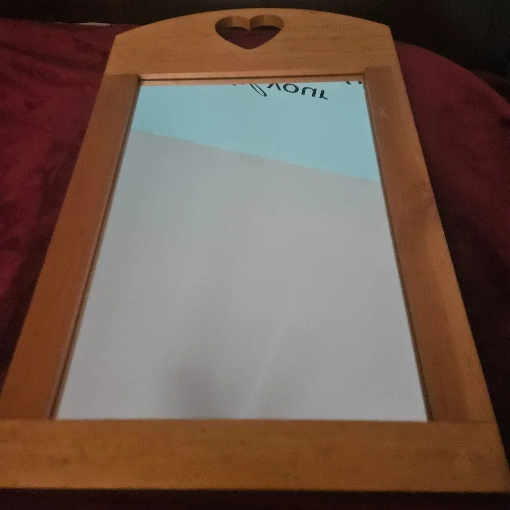 heart cut out pine mirror